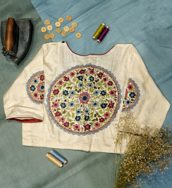 Cream Cotton Silk Mandala Hand Embroidered Blouse