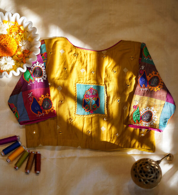 Mehendi Green Patchwork-Mirror Embroidered Blouse