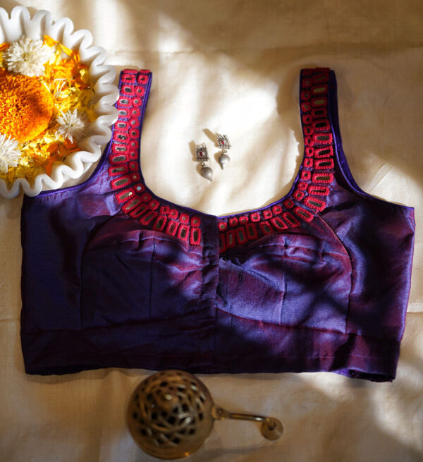 Purple Raw Silk Blouse With Mirror Work