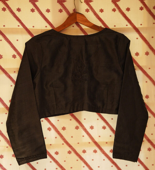 Black Silk Blouse With Tone On Tone Embroidery