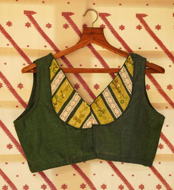 Green Cotton Blouse With Hand Embroidery