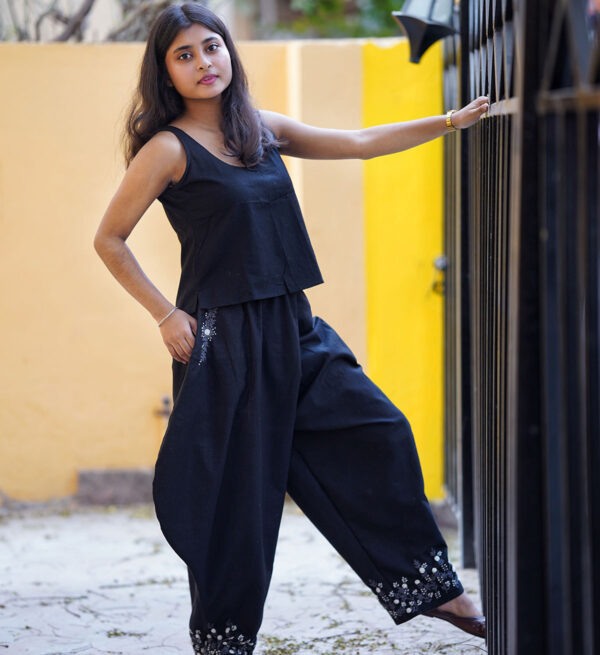 Black Dhoti Pants with Hand Embroidery