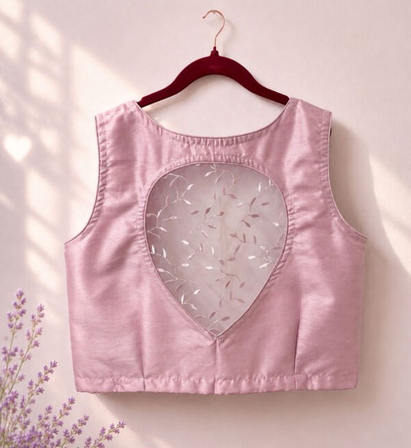 Blush Pink Silk Blouse With Pink Transparent Embroidery
