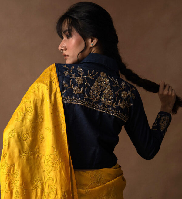 Denim Shirt Blouse With Zardozi