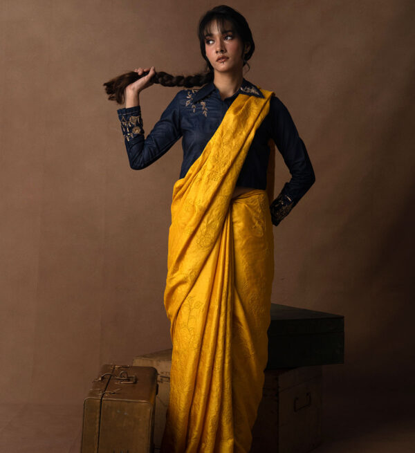 Sunshine Tussar Saree With Mukaish And Embroidery