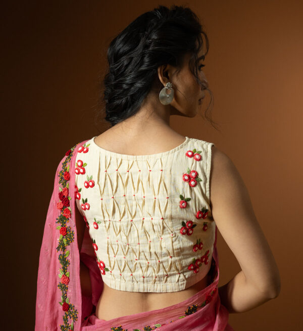 Off-White Cotton Blouse with Hand Embroidery