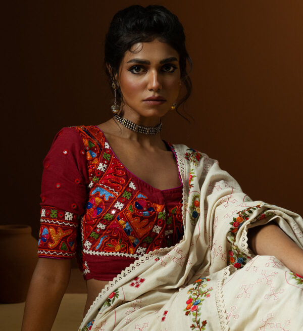 Maroon Rabari Inspired Embroidered Blouse