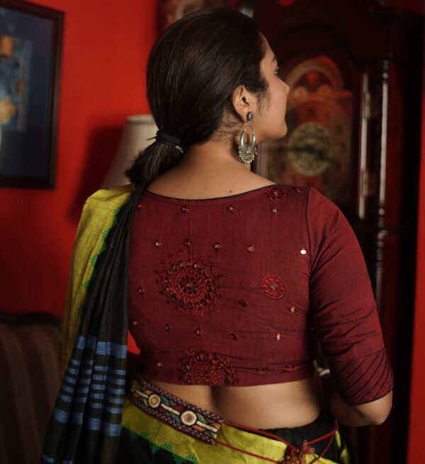 Maroon Mirror Embroidered Blouse
