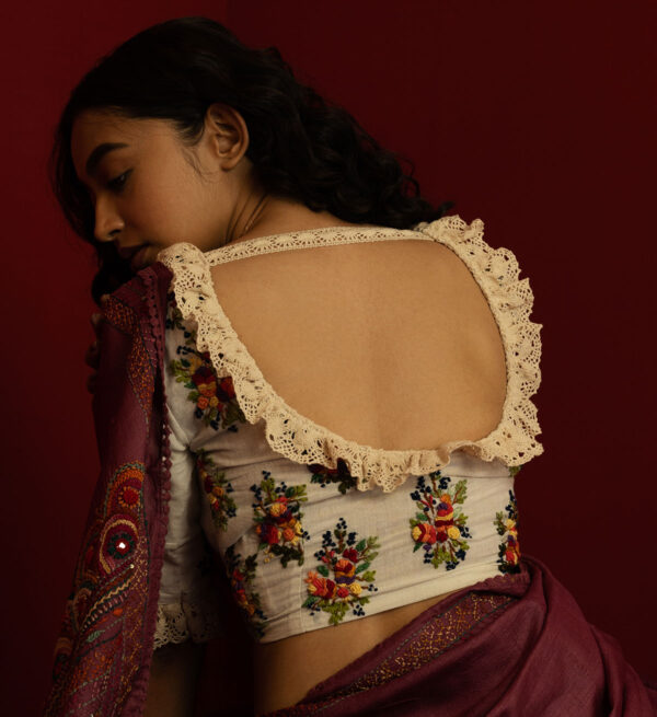 White Cotton Blouse With Hand Embroidery