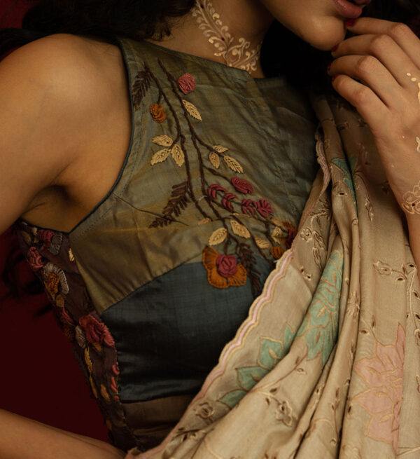 Pure Silk Blouse with Hand Embroidery