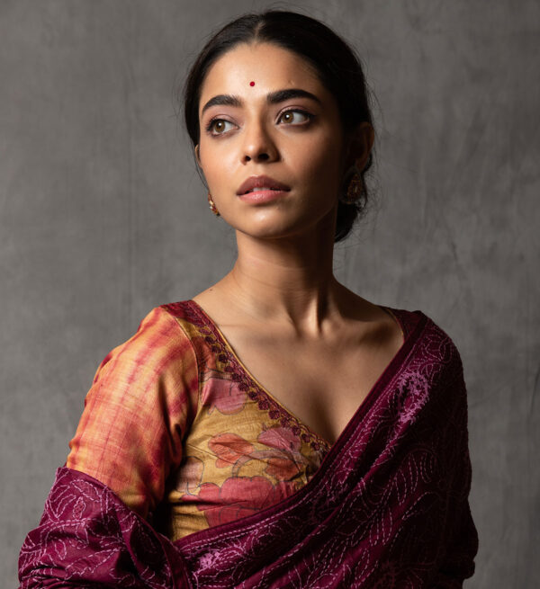 Tussar Silk Blouse with Shibori and Pen Kalamkari