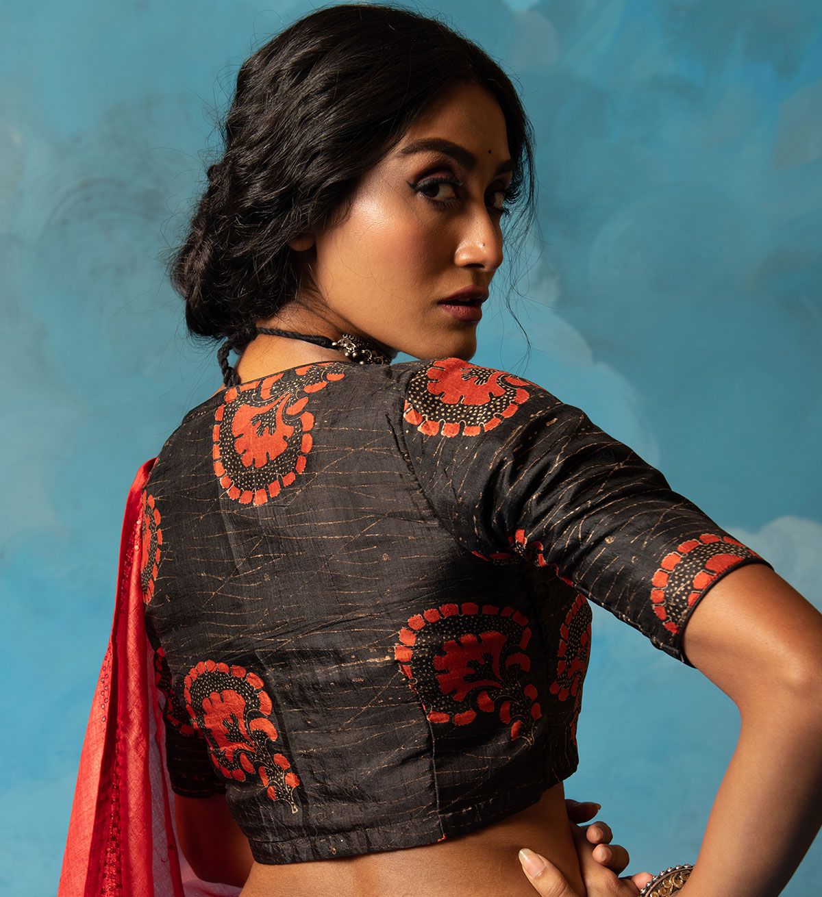 Black Block Printed Silk Blouse