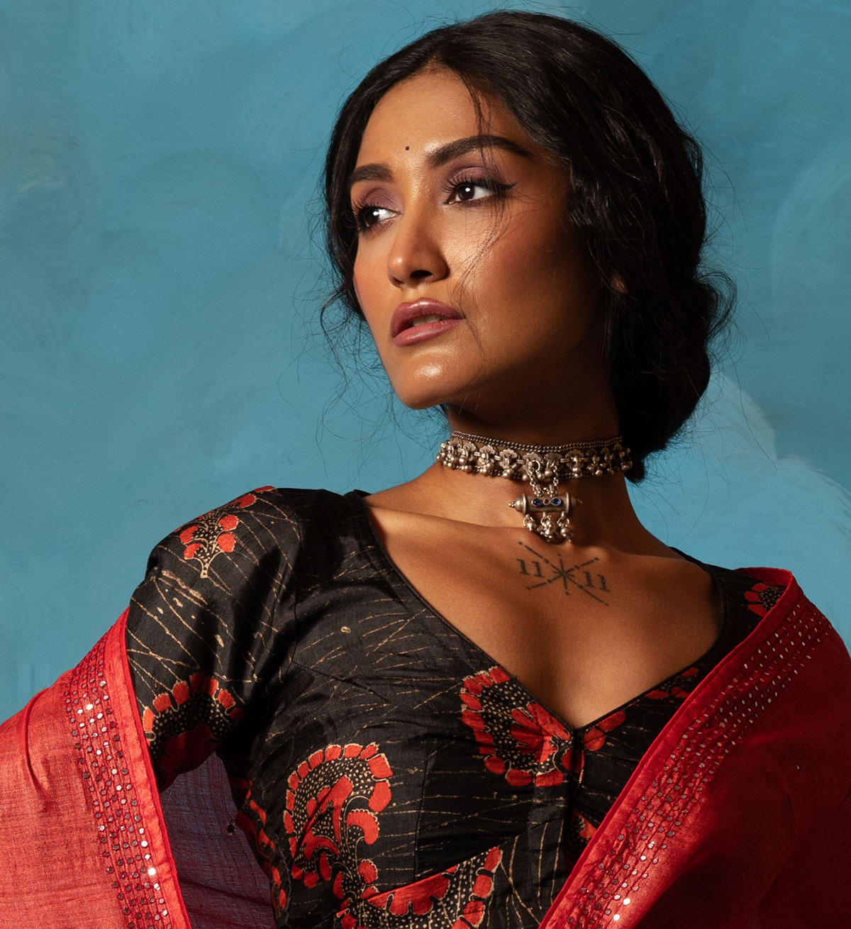 Black Block Printed Silk Blouse - Image 2