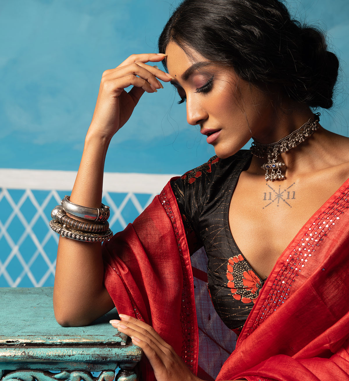 Black Block Printed Silk Blouse - Image 4