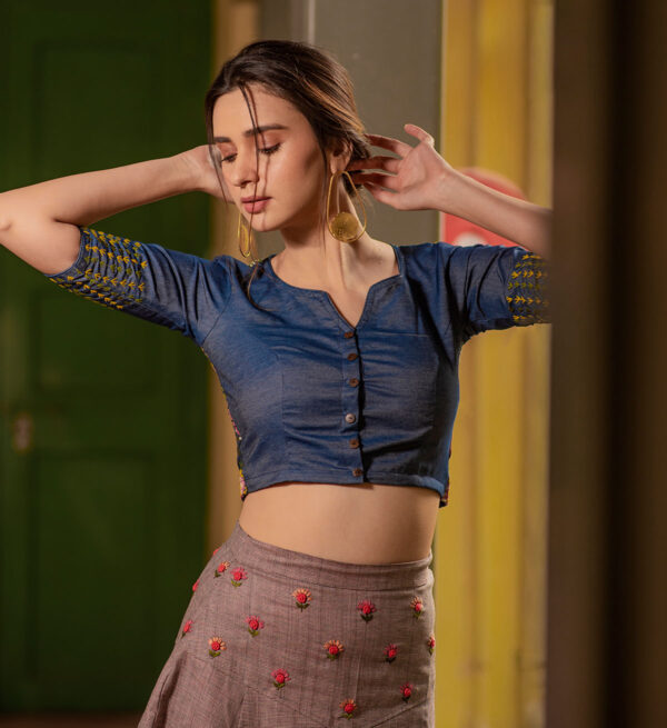 Denim Blouse with Heavy Embroidery