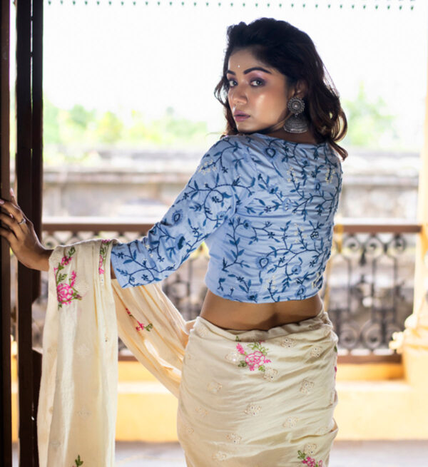 Sky Blue Chikankari Hand Embroidered Blouse