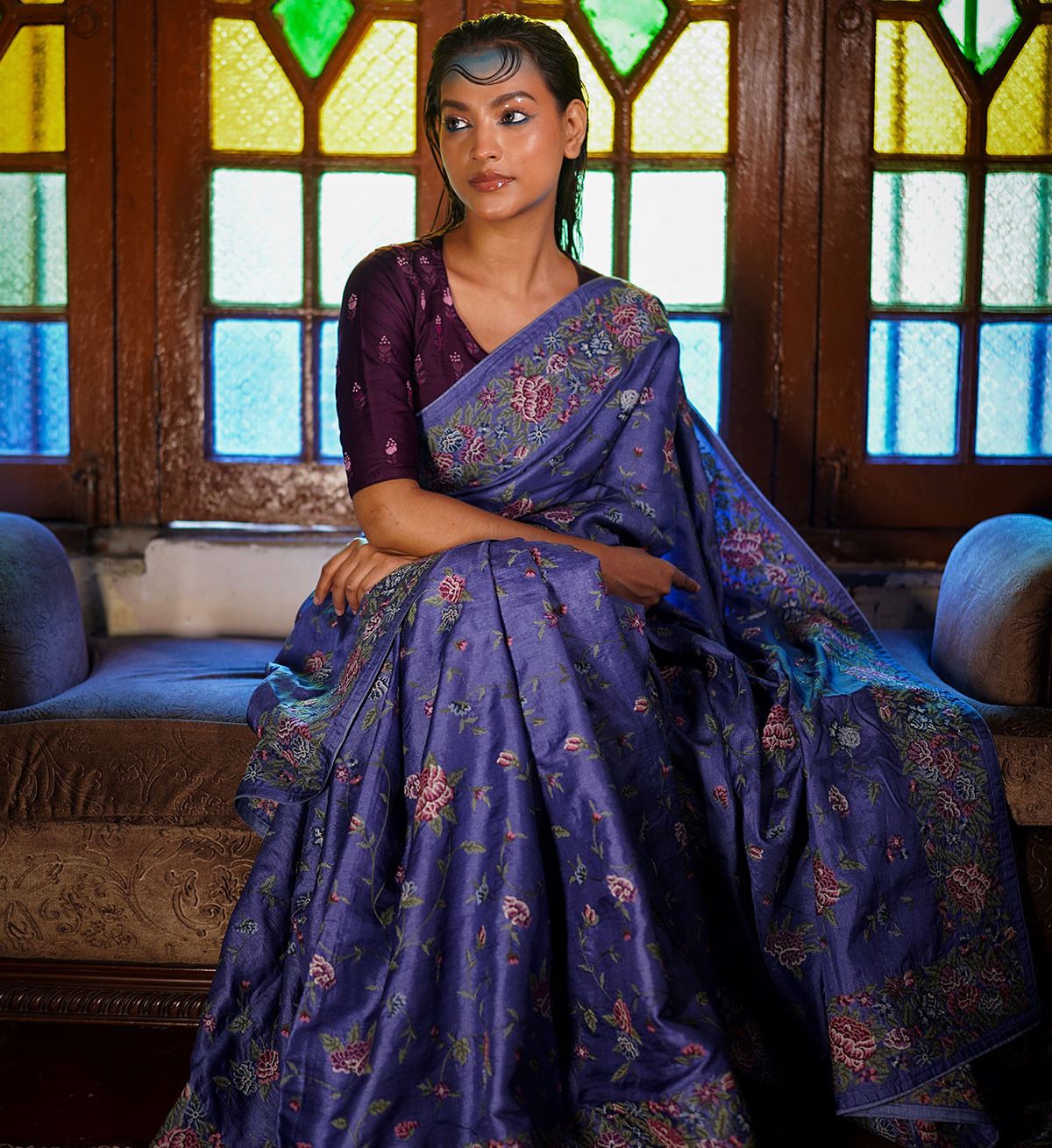 NIRA Tussar Embroidered Saree - Image 3
