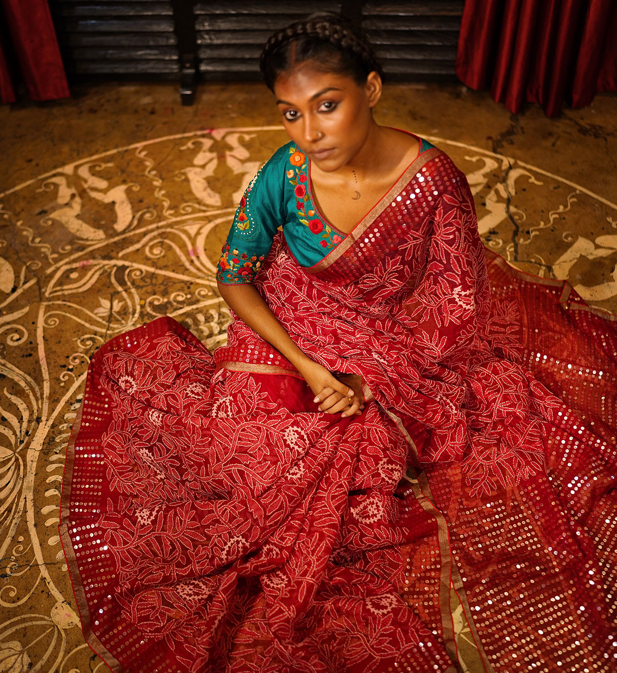 BHOOMI Muslin Hand Embroidered Saree - Image 5