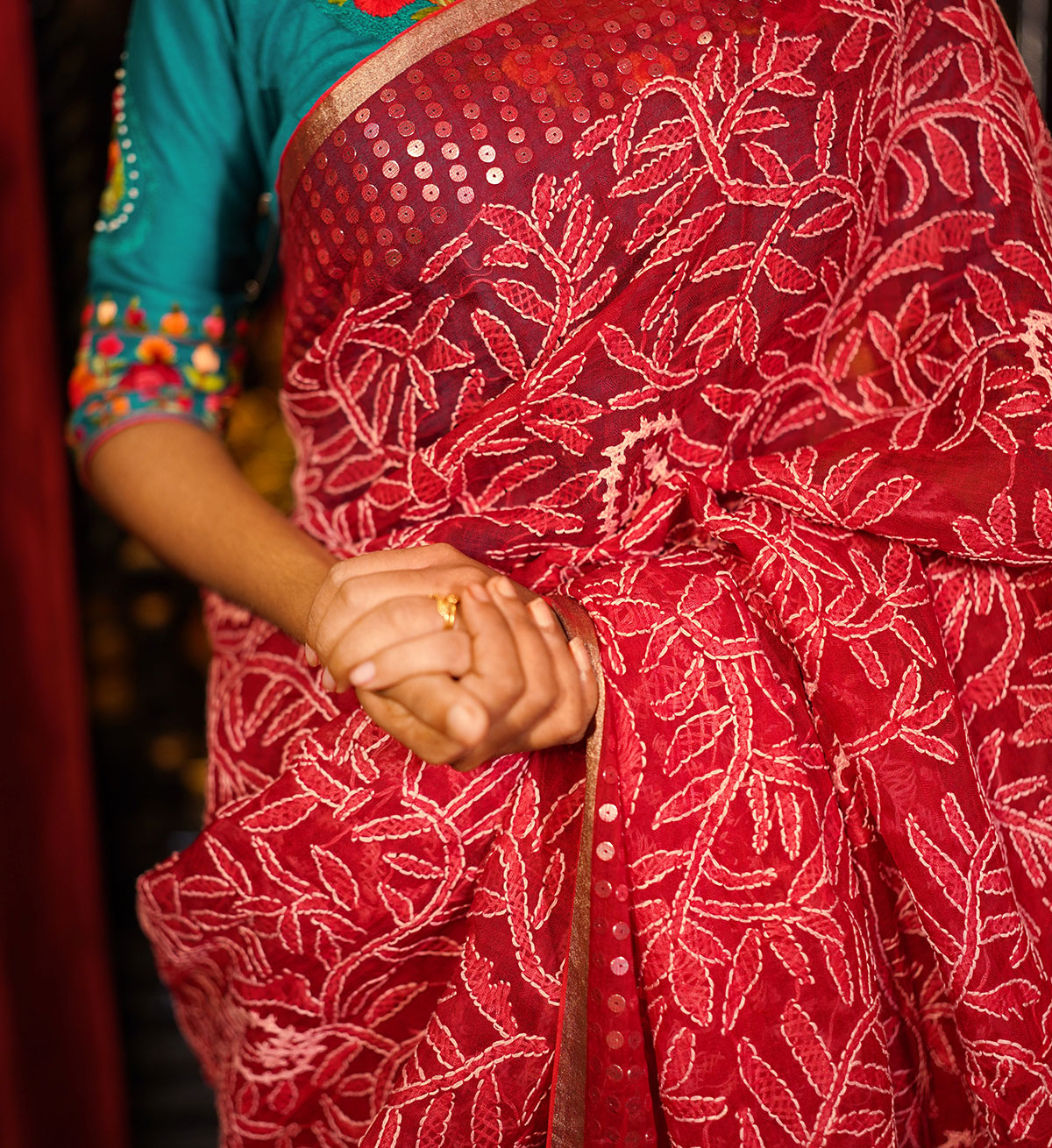 BHOOMI Muslin Hand Embroidered Saree - Image 4